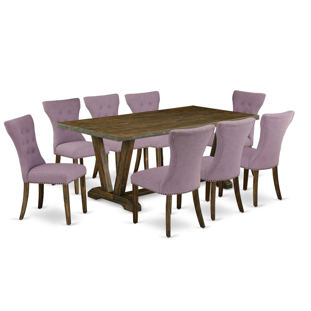 East West Furniture V777Ga740-9 - 9-Piece Dinette Set - 8 Padded Parson Chairs and a Rectangular Dinner Table Solid Wood Frame. Picture 1