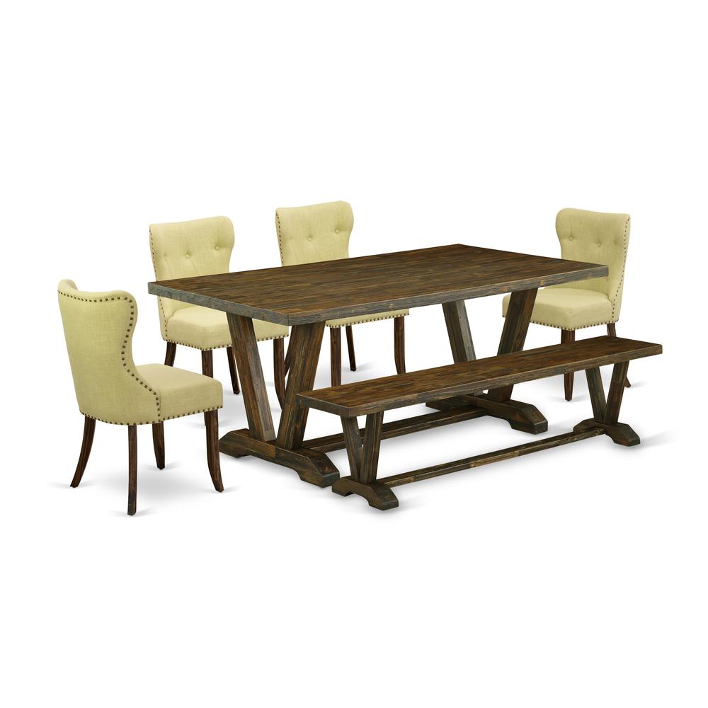 East West Furniture V777SI737-6 6-Pc Modern Dining Table Set- 4 Parson Chairs with Limelight Linen Fabric Seat and Button Tufted Chair Back - Rectangular Top & Wooden Legs Modern Dining Table and Indo. Picture 1