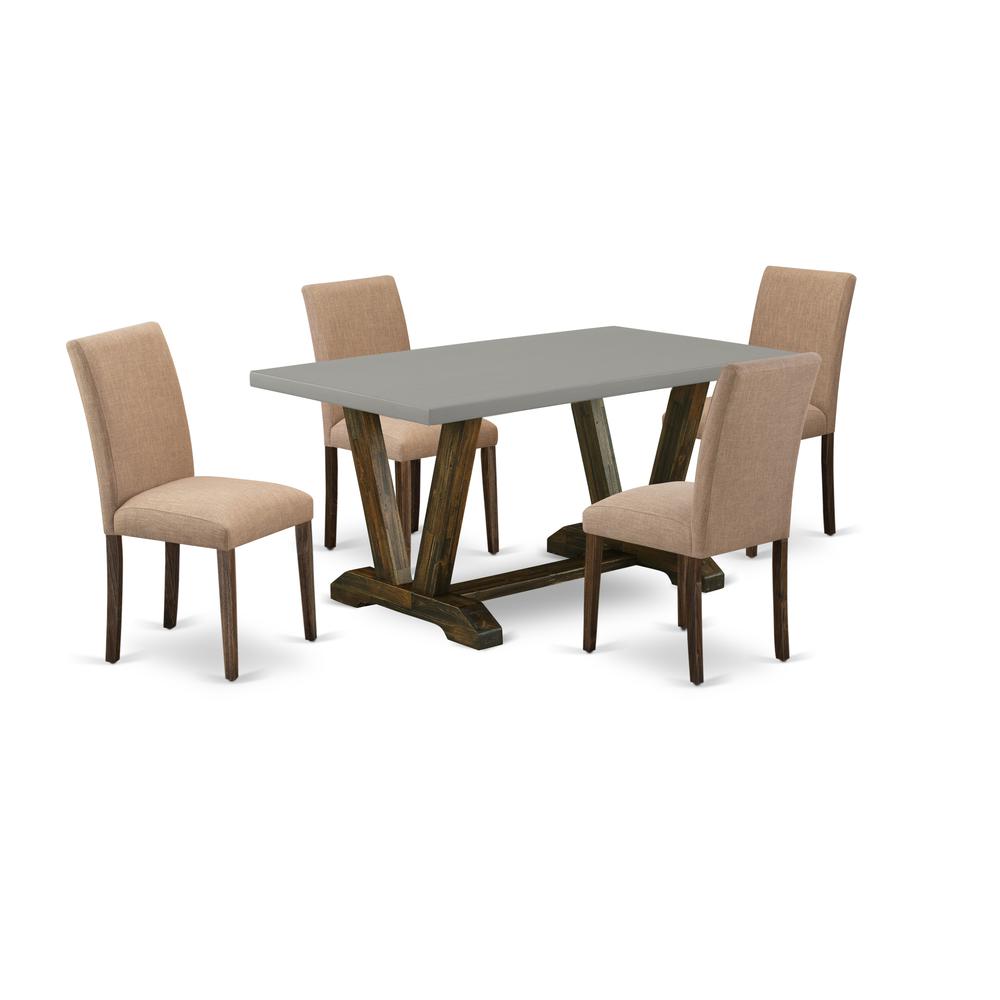East West Furniture 5-Piece Dinette Set Includes 4 Dining Room Chairs with Upholstered Seat and High Back and a Rectangular Kitchen Table - Distressed Jacobean Finish. Picture 1