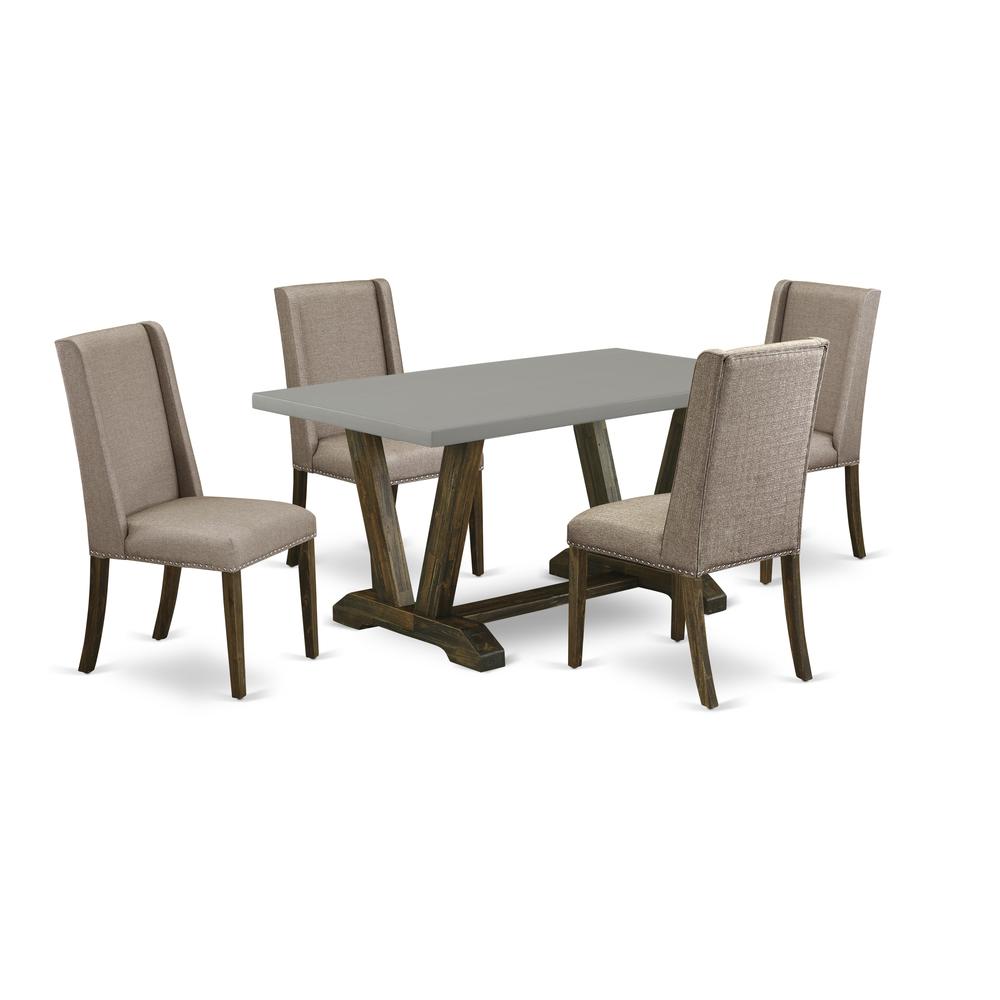 East West Furniture 5-Pc Dinette Set Included 4 Dining room chairs Upholstered Seat and Stylish Chair Back and Rectangular Dining Table with Cement Color Dining Table Top - Distressed Jacobean Finish. Picture 1