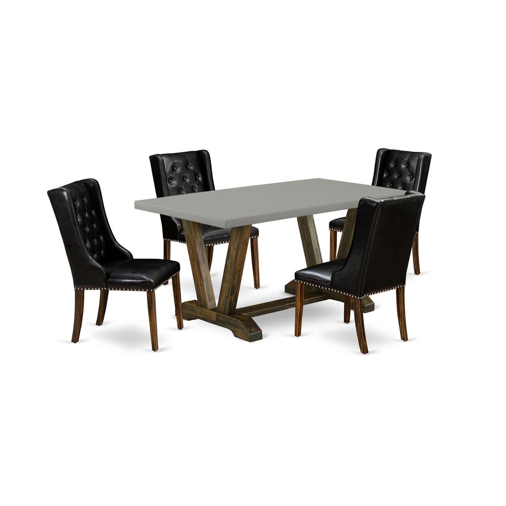 East West Furniture V796FO749-5 5 Pc Dining Table Set - 4 Black Pu Leather Dining Chairs Button Tufted with Nail heads and Wood Dining Table - Distressed Jacobean Finish. Picture 1