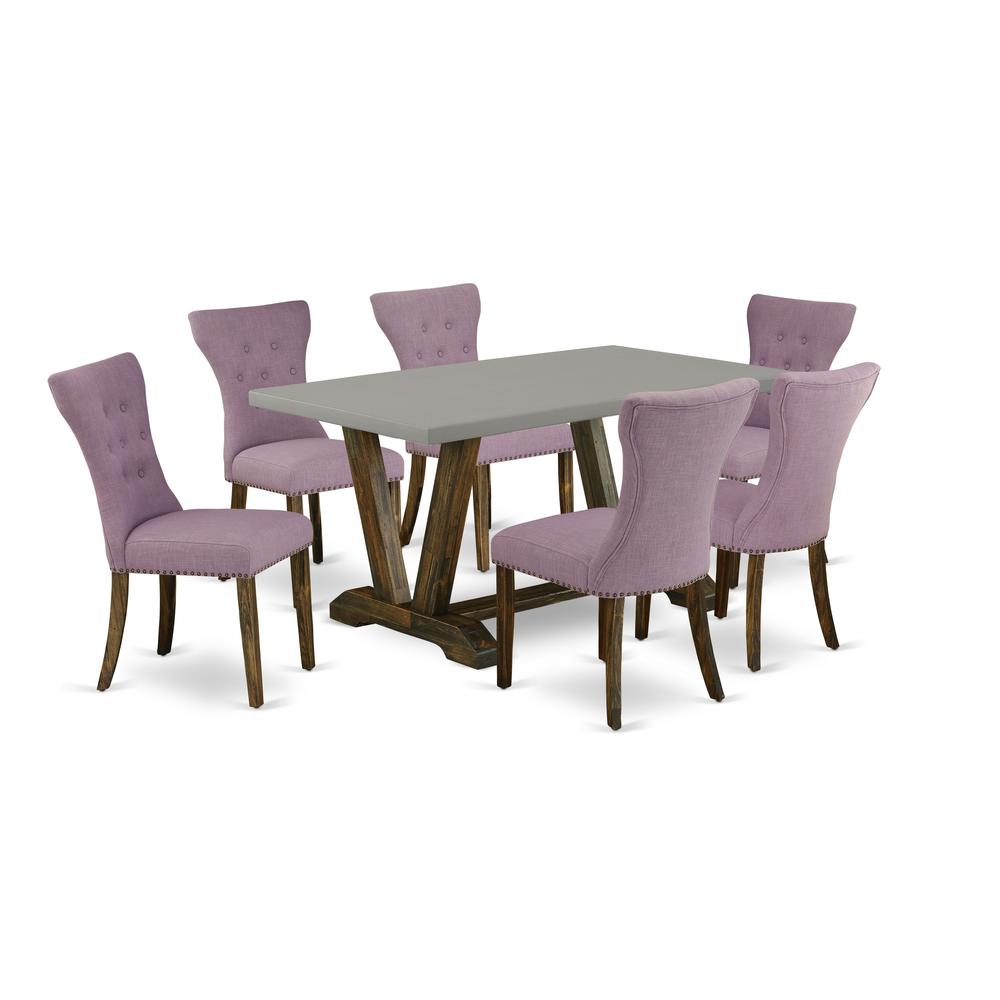 East West Furniture V796Ga740-7 - 7-Piece Modern Dining Table Set - 6 Parson Chairs and Small Rectangular Table Hardwood Structure. Picture 1
