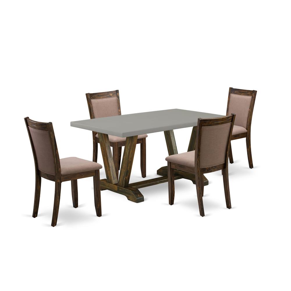East West Furniture 5-Pc Dining Room Table Set - 4 Dining Chairs and 1 Modern Dining Table (Distressed Jacobean Finish). Picture 2
