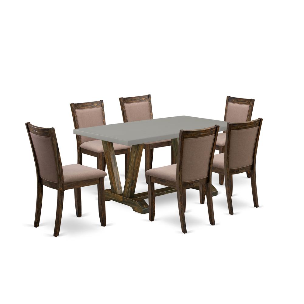 East West Furniture 7-Pc Modern Dining Table Set - 6 Parson Chairs and 1 Kitchen Dining Table (Distressed Jacobean Finish). Picture 2