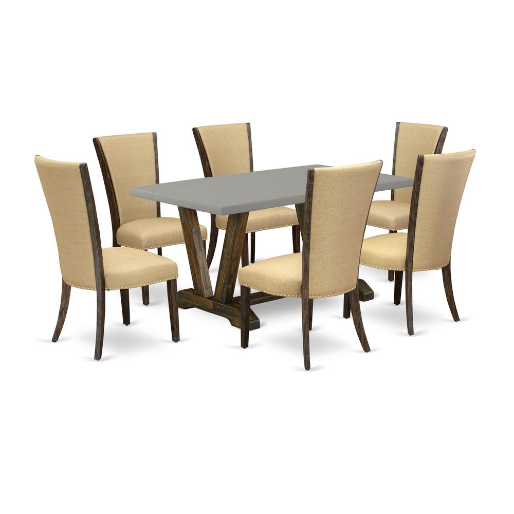 East West Furniture V796VE703-7 7Pc Dinette Sets for Small Spaces Includes a Rectangular Table and 6 Parson Dining Chairs with Brown Color Linen Fabric, Medium Size Table with Full Back Chairs, Distre. Picture 1