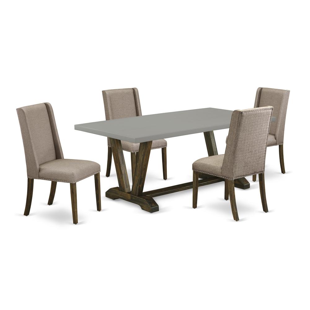 East West Furniture 5-Pc Dinette Set Included 4 Modern Dining chairs Upholstered Seat and Stylish Chair Back and Rectangular Table with Cement Color Dining Table Top - Distressed Jacobean Finish. Picture 1