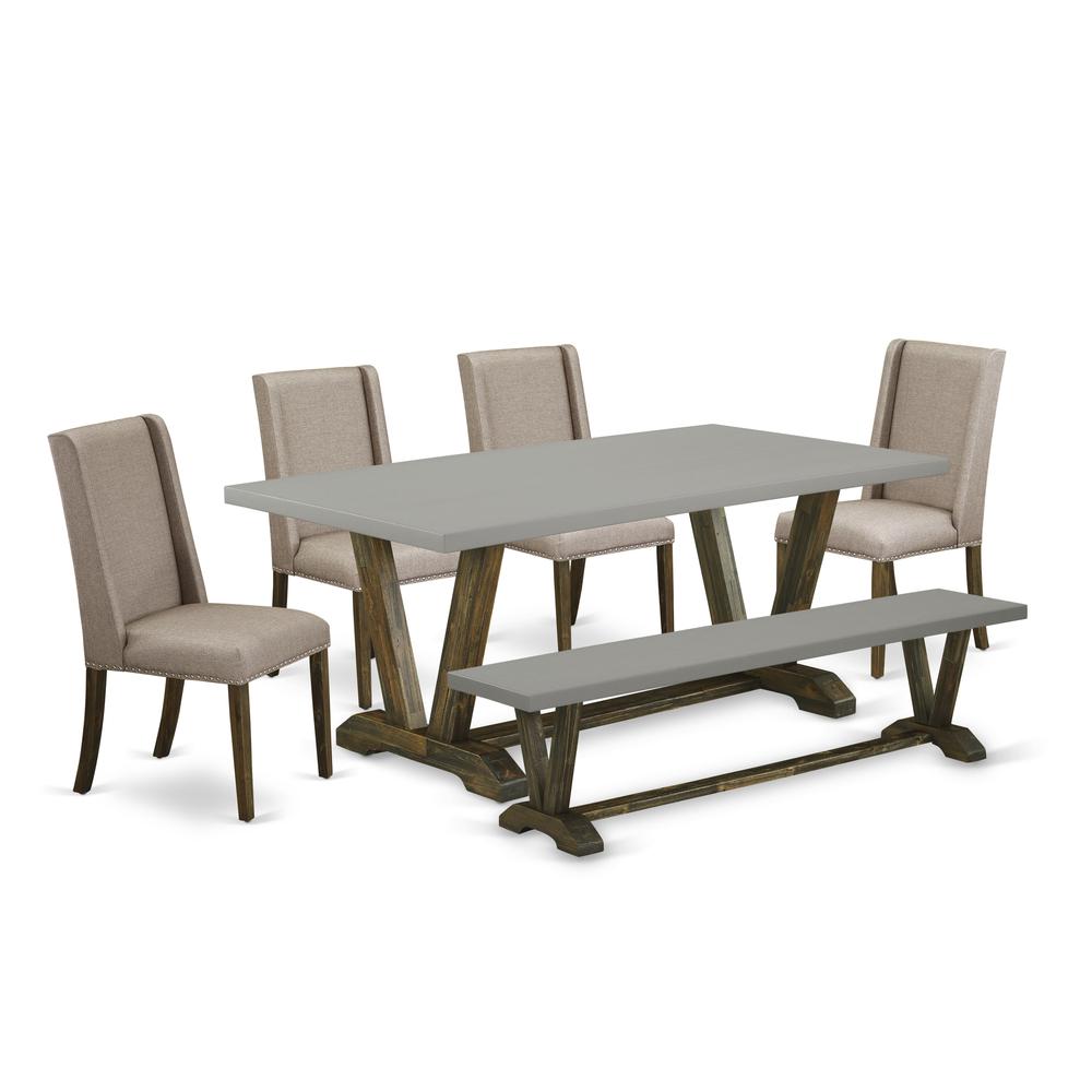 East West Furniture V797FL716-6 - 6-Piece Dinette Set - 4 Parson Chairs, a Stunning Bench and a Rectangular Dinette Table Hardwood Structure. Picture 1