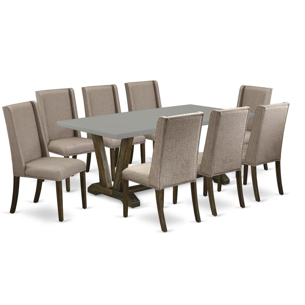 East West Furniture V797FL716-9 - 9-Piece Rectangular Dining Table Set - 8 Dining Room Chairs and a Rectangular Dinette Table Solid Wood Structure. Picture 1