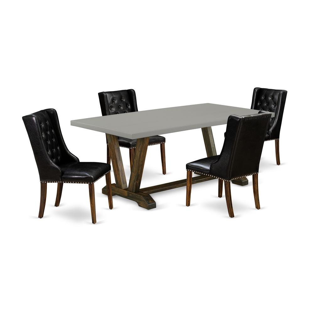 East West Furniture V797FO749-5 5 Pc Dinette Set - 4 Black Pu Leather Dining Room Chair Button Tufted with Nail heads and Wooden Table - Distressed Jacobean Finish. Picture 1