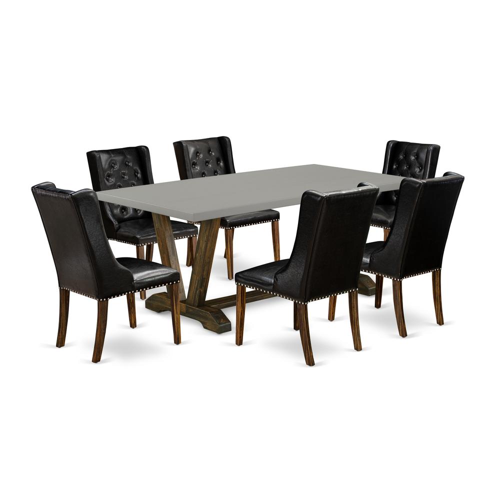 East West Furniture V797FO749-7 7 Piece Kitchen Table Set - 6 Black Pu Leather Parson Chairs Button Tufted with Nailheads and Wood Dining Table - Distressed Jacobean Finish. Picture 1
