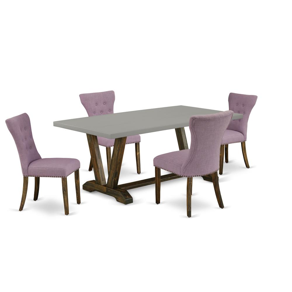 East West Furniture 5-Piece Modern Dining Table Set Included 4 Modern Dining chairs Upholstered Seat and High Button Tufted Chair Back and Rectangular Table with Cement Color dining table Top - Distre. Picture 1