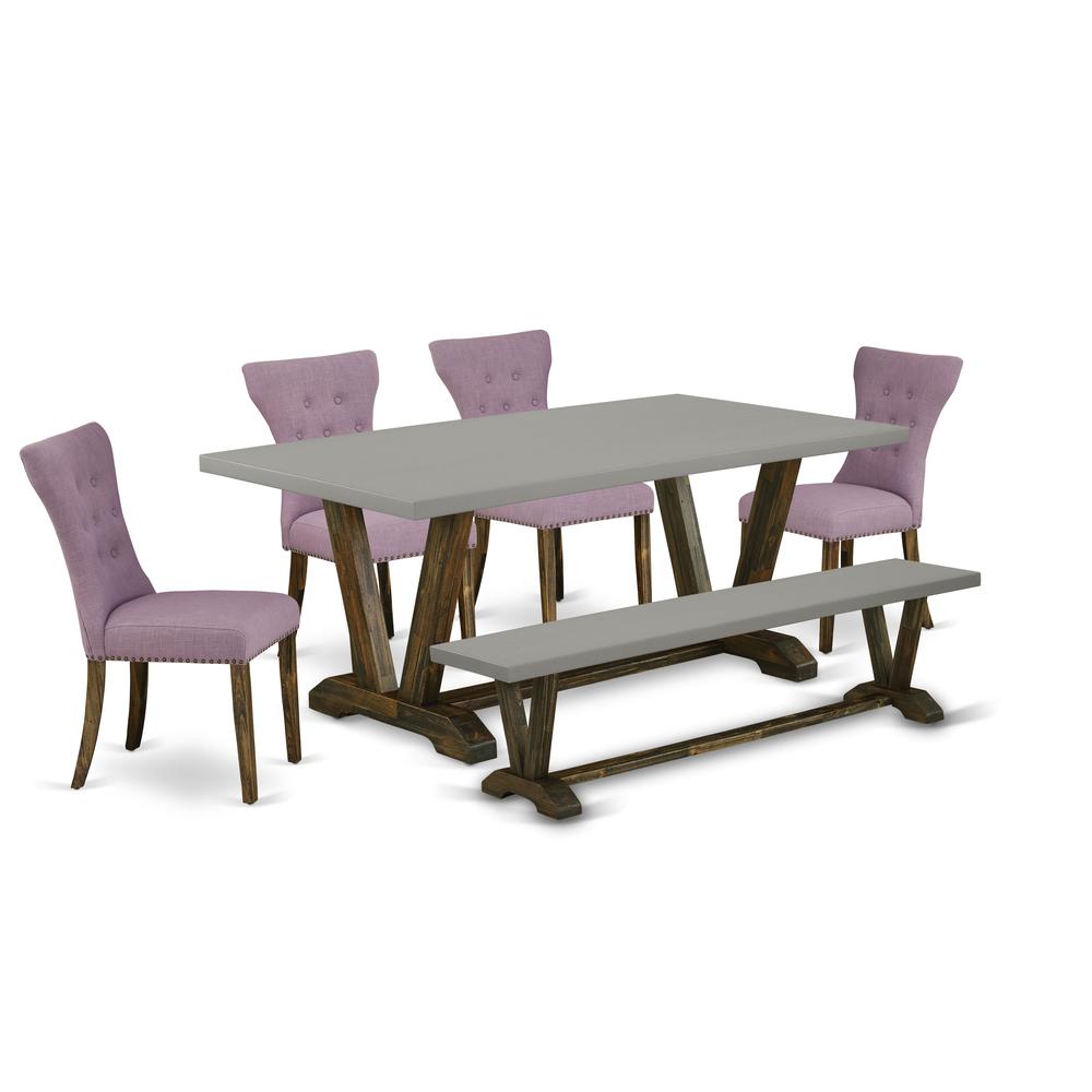 East West Furniture V797Ga740-6 - 6-Piece Dinette Set - 4 Parson Chairs, an amazing Bench and a Dining Table Solid Wood Structure. Picture 1