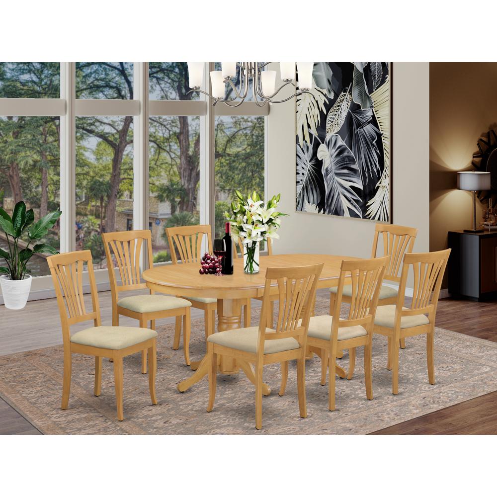 VAAV9-OAK-C 9 Pc Dining room set Dining Table with Leaf and 8 Dining Chairs. Picture 2