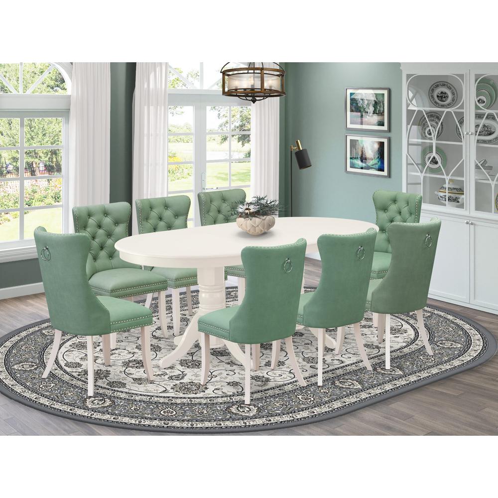 9 Piece Dining Set Contains an Oval Kitchen Table with Butterfly Leaf. Picture 7
