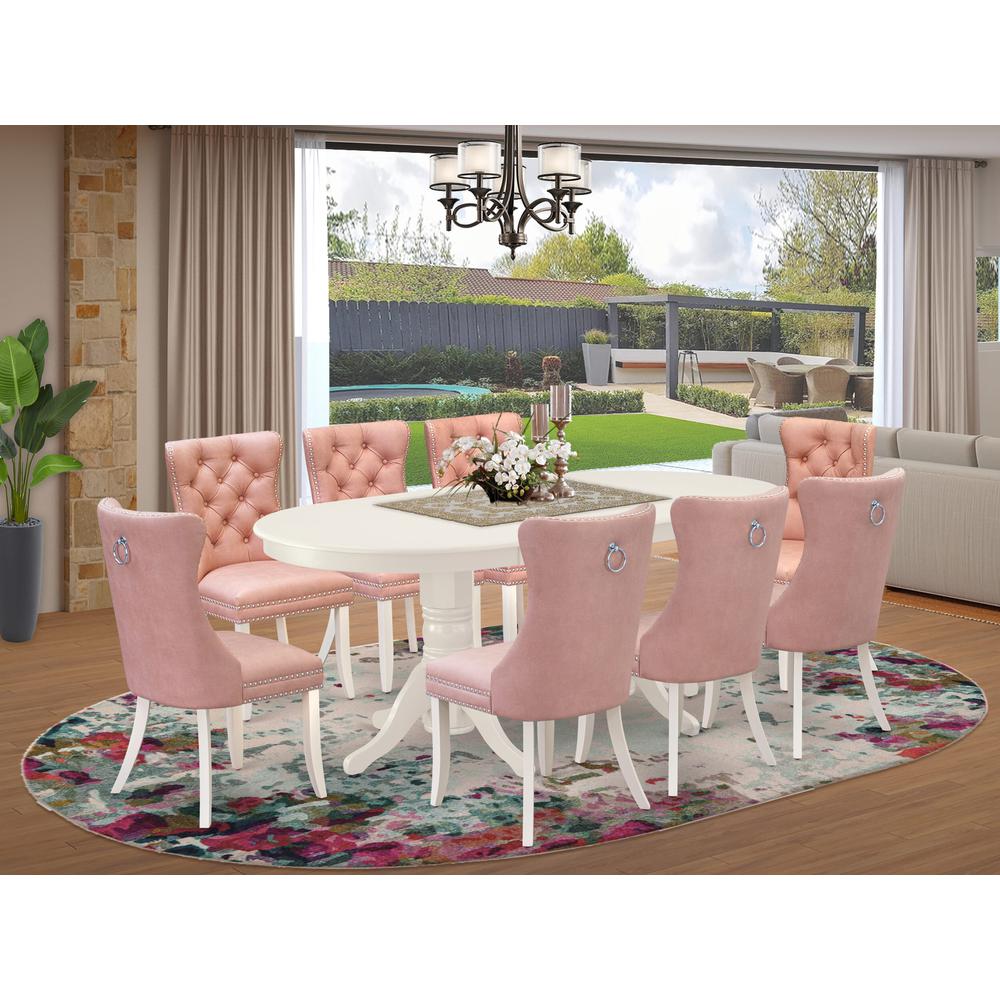 9 Piece Dining Table Set Consists of an Oval Kitchen Table with Butterfly Leaf. Picture 7