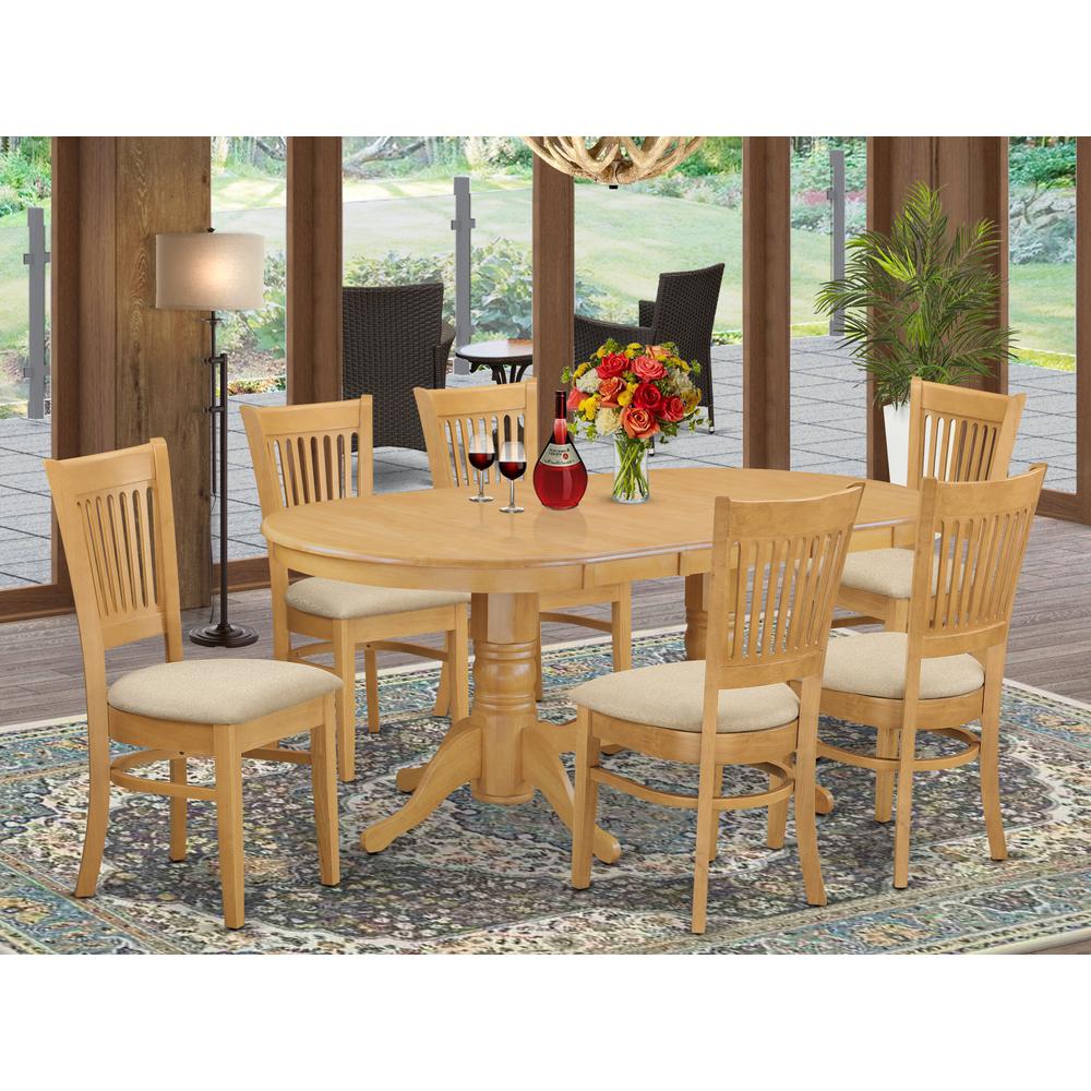 VANC7-OAK-C 7 PC Dining room set Table with Leaf and 6 Dining Chairs. Picture 2