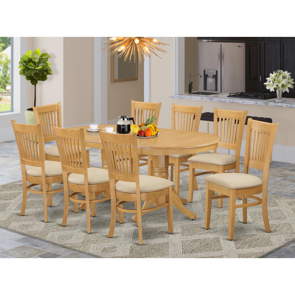 VANC9-OAK-C 9 PC Dining room set for 8 Dining Table with Leaf and 8 Kitchen Dining Chairs. Picture 2