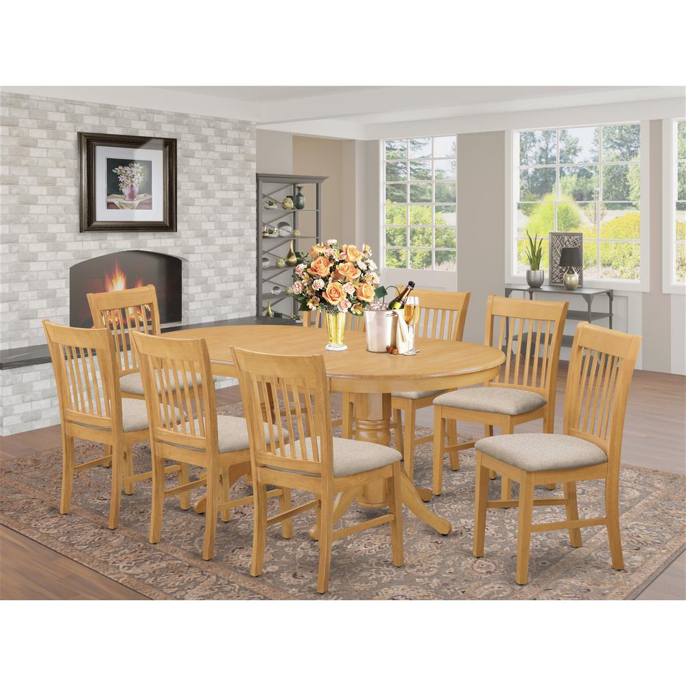 VANO9-OAK-C 9 PC Table and Chairs set - Small Kitchen Table and 8 Dining Chairs. Picture 2