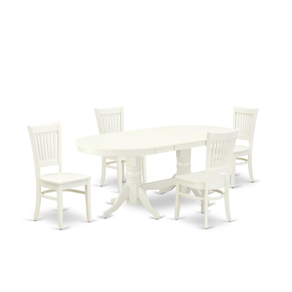 East West Furniture - VAVA5-LWH-W - 5-Pc Dinette Set- 4 Wood Chair with Wooden Seat and Slatted Chair Back - Butterfly Leaf Wooden Dining Table - Linen White Finish. Picture 1