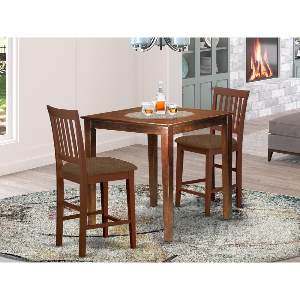 VERN3-MAH-C 3 Pc Counter height Table-Square gathering Table and 2 Stools. Picture 2