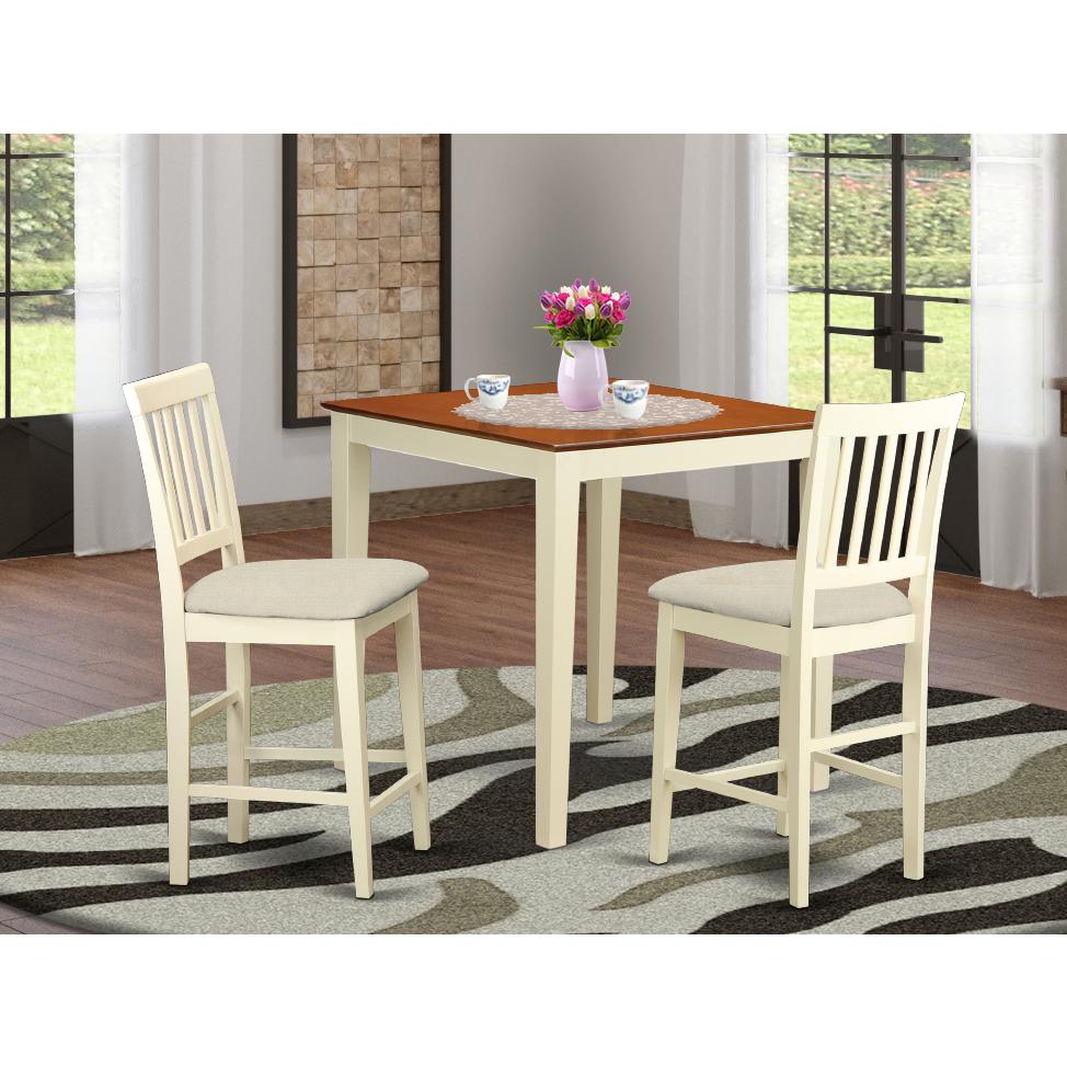 VERN3-WHI-C 3 Pc counter height Table and chair set-pub Table and 2 Kitchen bar stool. Picture 2