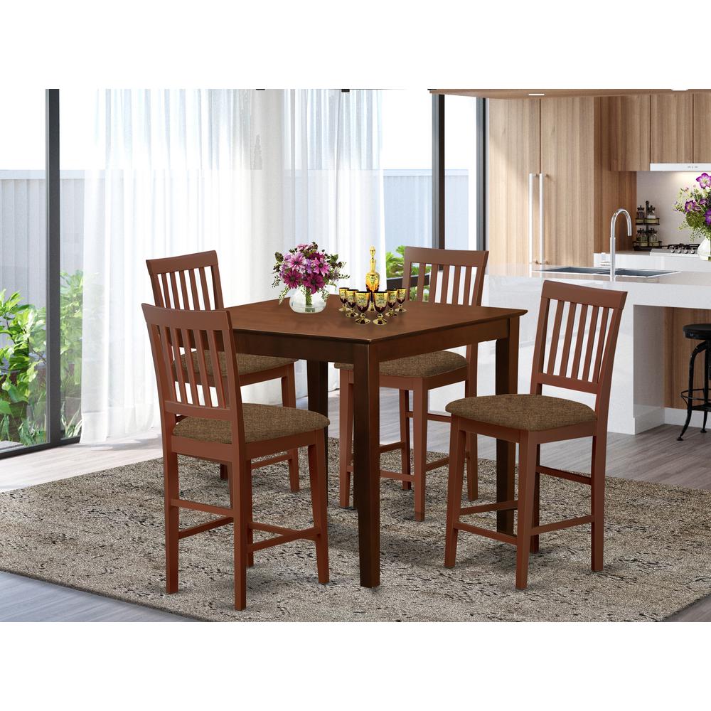 VERN5-MAH-C 5 PC Counter height Table set-Square counter height Table and 4 counter height Chairs. Picture 2