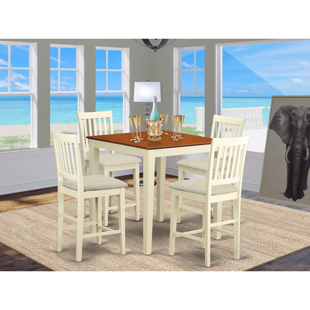 VERN5-WHI-C 5 Pc counter height pub set - counter height Table and 4 Kitchen Dining Chairs.. Picture 2