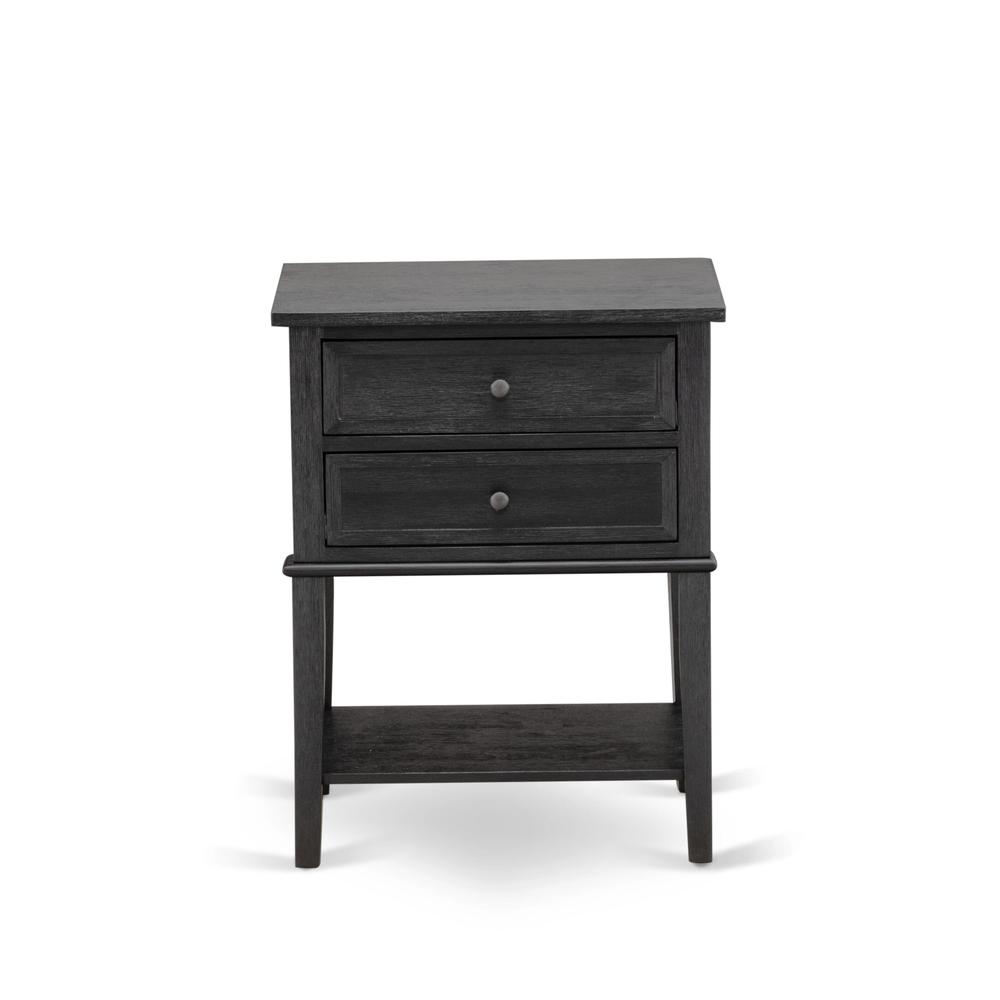 East West Furniture VL-06-ET Wood Night Stand with 2 Wood Drawers for Bedroom, Stable and Sturdy Constructed - Wire Brushed Black Finish. Picture 2