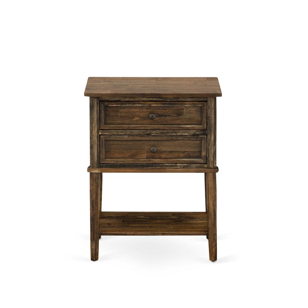 East West Furniture VL-07-ET Wood Side Table with 2 Wood Drawers for Bedroom, Stable and Sturdy Constructed - Distressed Jacobean Finish. Picture 2