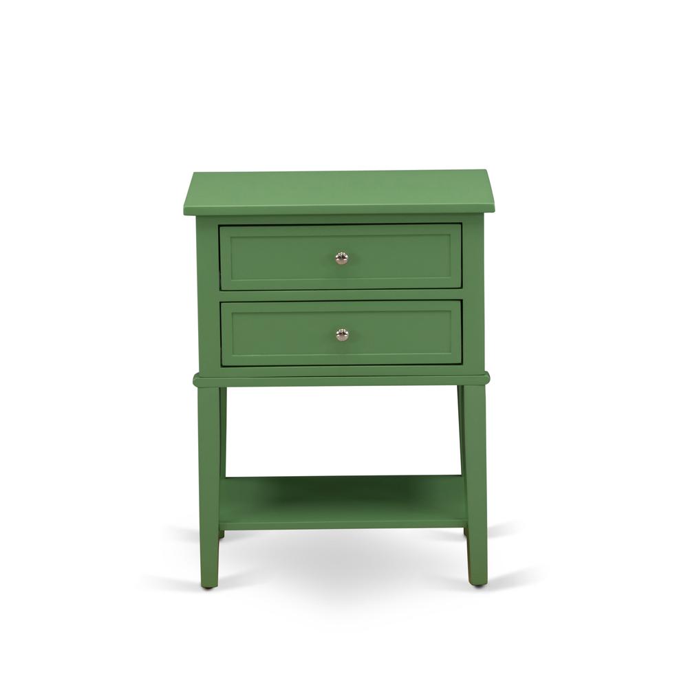 East West Furniture VL-12-ET Modern Wooden Nightstand with 2 Mid Century Wooden Drawers, Stable and Sturdy Constructed - Clover Green Finish. Picture 2
