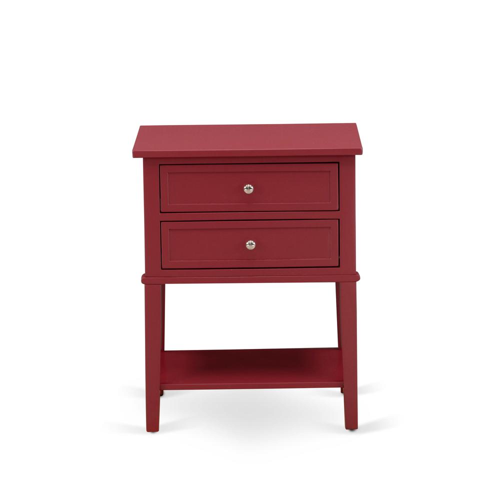 East West Furniture VL-13-ET Mid Century Modern End Table with 2 Wood Drawers for Bedroom, Stable and Sturdy Constructed - Burgundy Finish. Picture 2