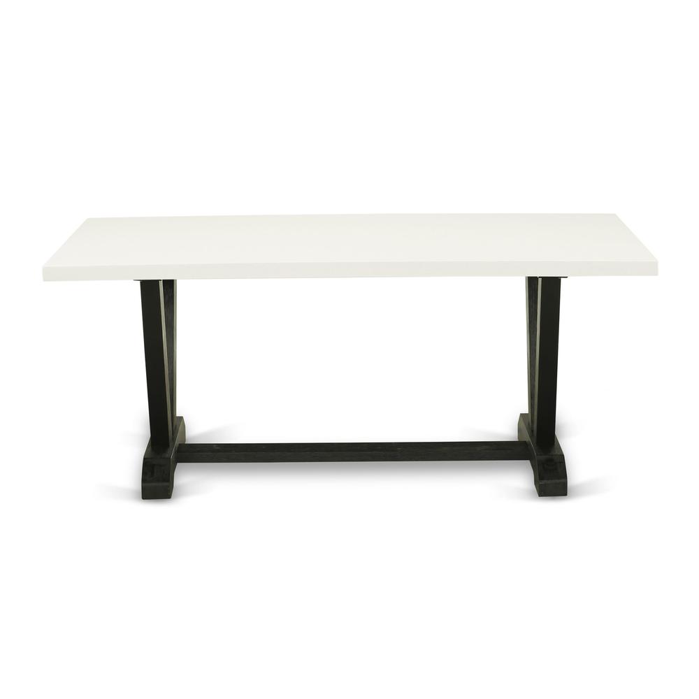 V627MZ606-6 6 Pc Kitchen Table Set - Linen White Table with Bench and 4 Shitake Dining Chairs - Wire Brushed Black Finish. Picture 4