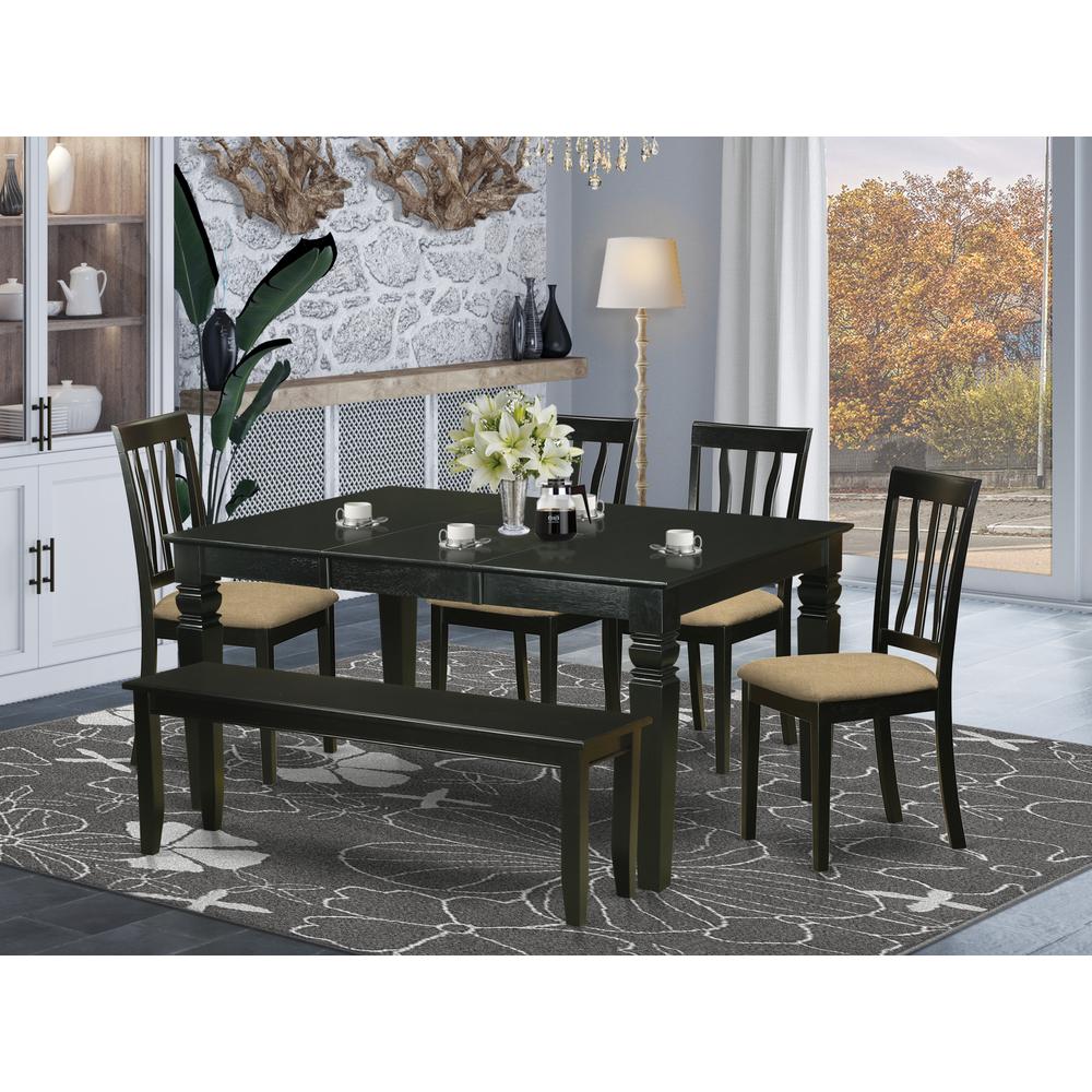 WEAN6D-BLK-C 6 PC Dining room set - Dining Table and 4 Dining Chairs and together with Bench. Picture 2