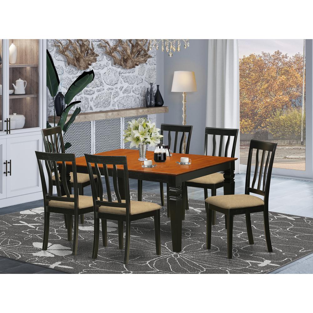 WEAN7-BCH-C 7 Pc Kitchen table set with a Dining Table and 6 Kitchen Chairs in Black. Picture 2