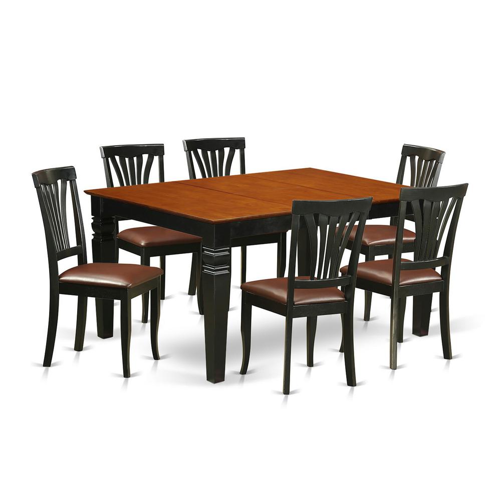 7  Pc  Dining  set  with  a  Kitchen  Table  and  6  Leather  Dining  Chairs  in  Black. Picture 2