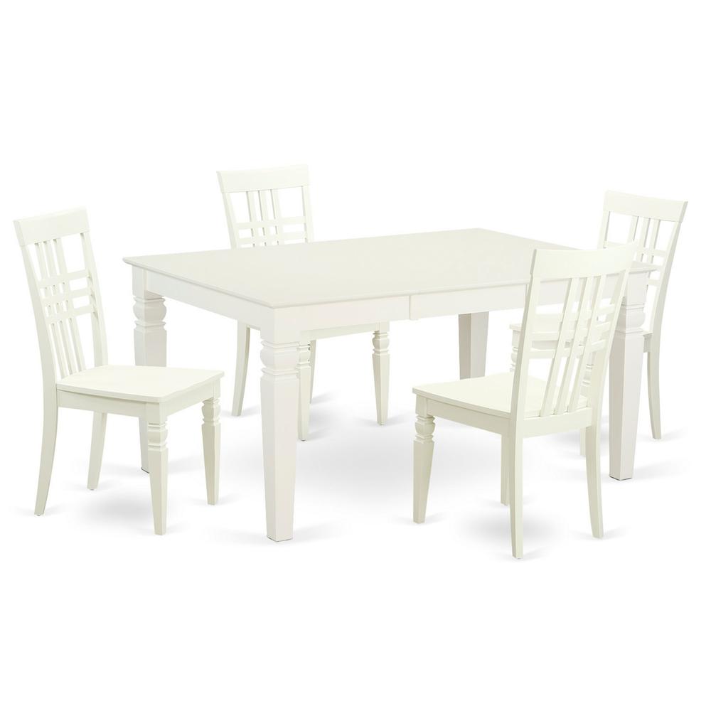 5  Pcrectangular  Table  and  4  Wood  Chairs  for  Dining  room  in  Linen  White. Picture 2