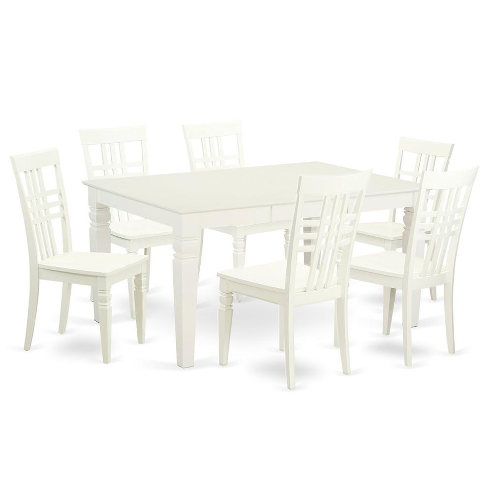 7  Pc  rectangular  Kitchen  Table  and  6  Wood  Chairs  for  Dining  room  in  Linen  White. Picture 2