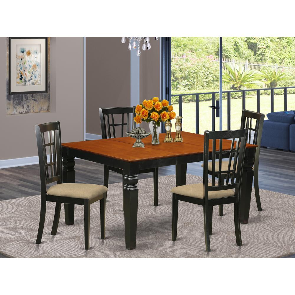 WENI5-BCH-C 5 Pc Dinette set with a Dining Table and 4 Linen Kitchen Chairs in Black. Picture 2