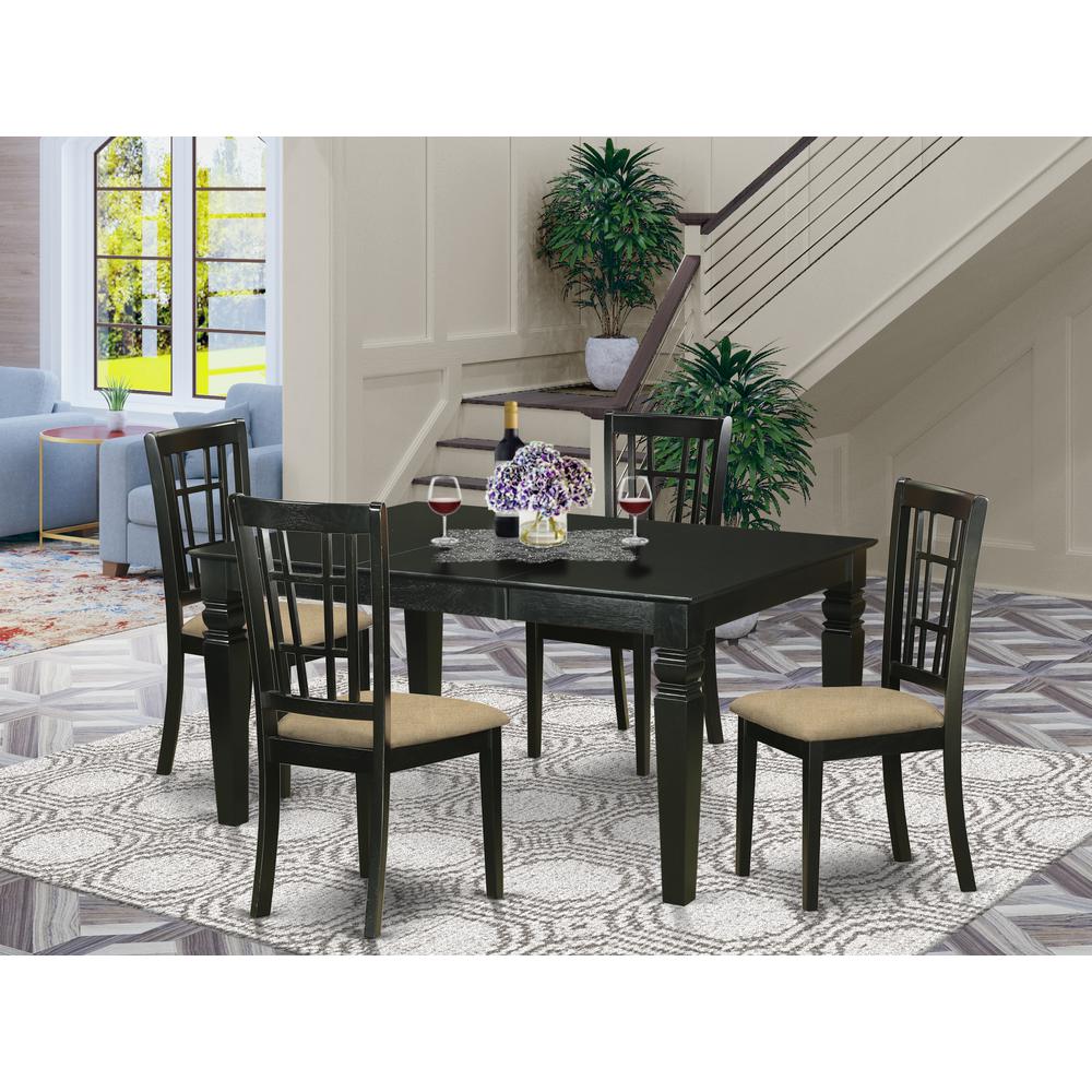 WENI5-BLK-C 5 Pc Dinette Table set - Kitchen dinette Table and 4 Dining Chairs. Picture 2