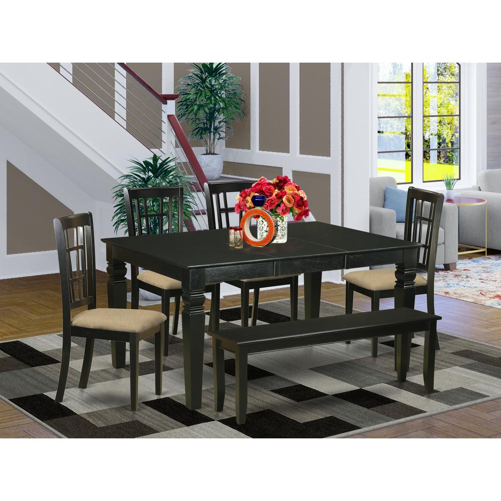 WENI6D-BLK-C 6-Pc Kitchen nook Dining set- Kitchen dinette Table and 4 Dining Chairs with Bench. Picture 2
