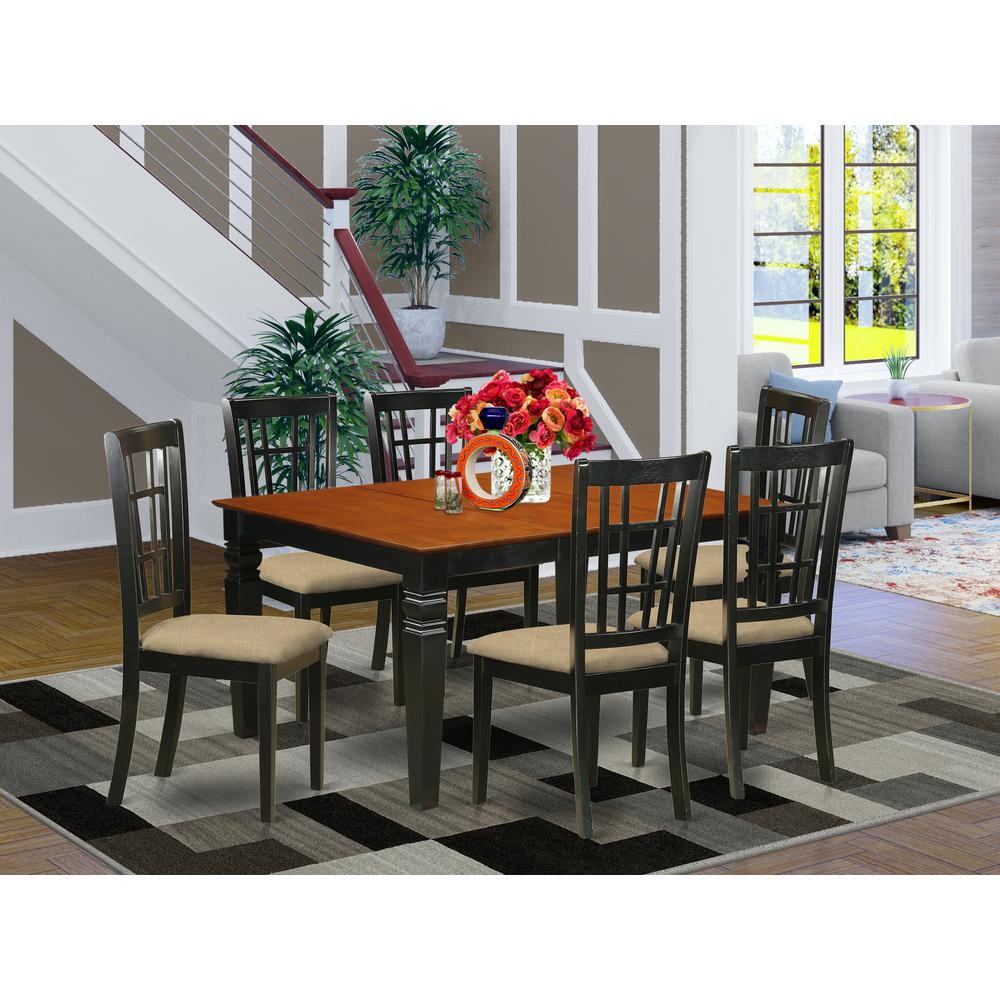 WENI7-BCH-C 7 Pc Dining set with a Dining Table and 6 Kitchen Chairs in Black. Picture 2