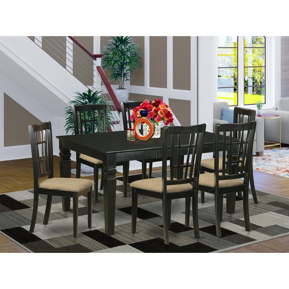 WENI7-BLK-C 7 PcTable and chair set for 6-Dining Table and 6 dinette Chairs. Picture 2