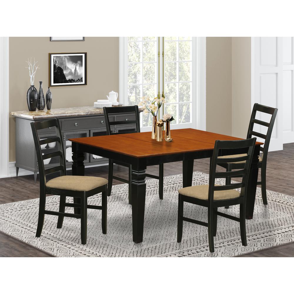 WEPF5-BCH-C 5 Pc Dinette set with a Dining Table and 4 Seat Dining Chairs in Black. Picture 2