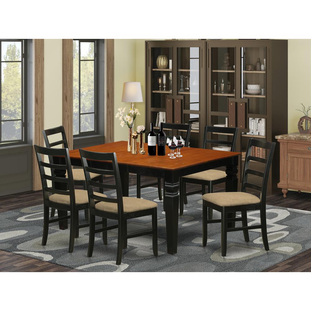 WEPF7-BCH-C 7 Pc Dining set with a Dining Table and 6 Kitchen Chairs in Black. Picture 2