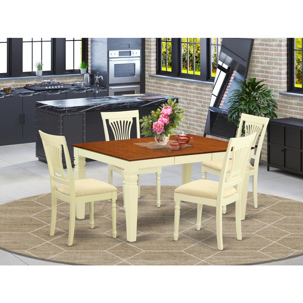 WEPL5-BMK-C 5 Pc Kitchen table set with a Dining Table and 4 Kitchen Chairs in Buttermilk and Cherry. Picture 2