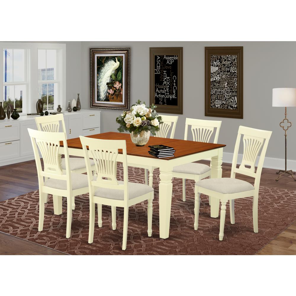 WEPL7-BMK-C 7 Pc Kitchen table set with a Dining Table and 6 Kitchen Chairs in Buttermilk and Cherry. Picture 2