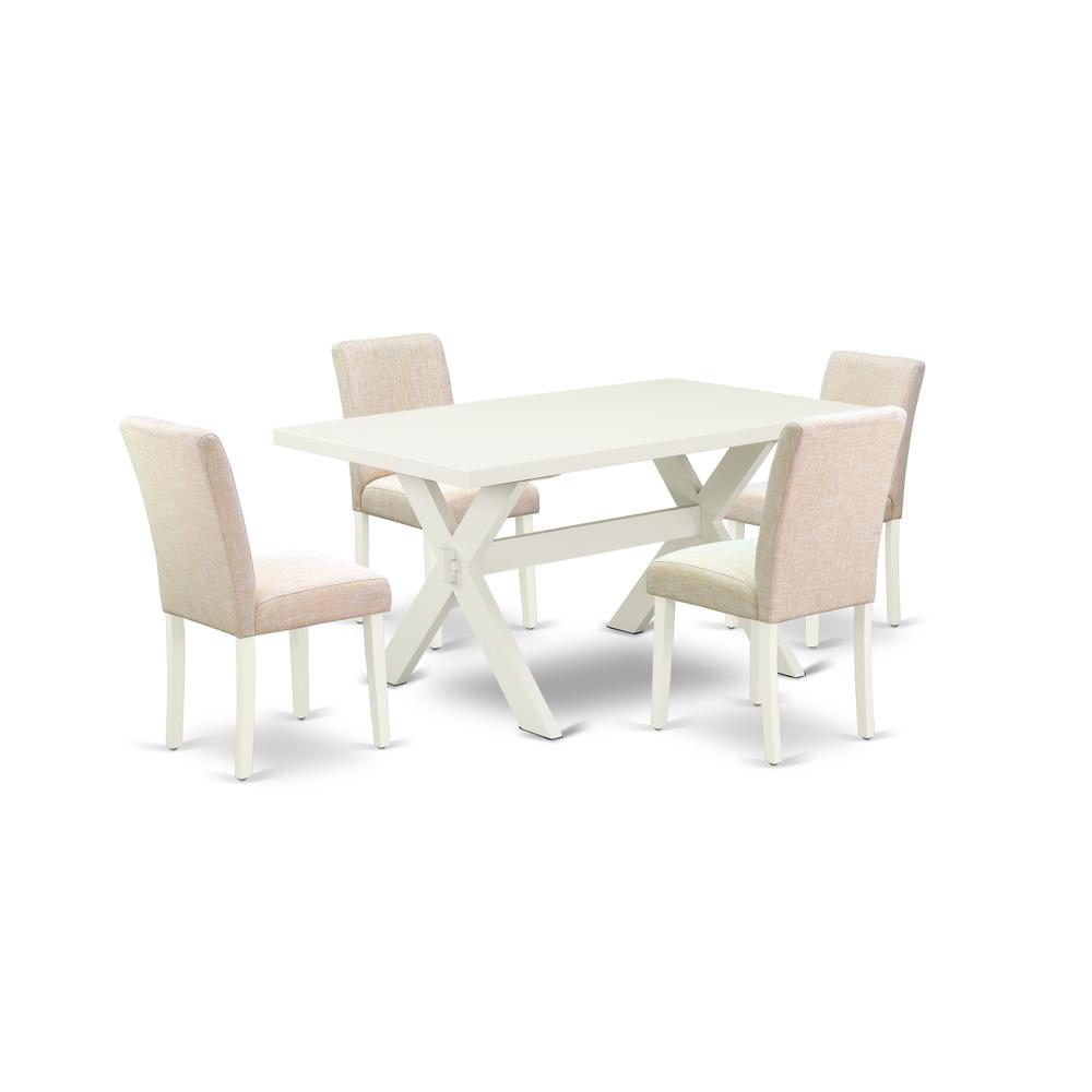 East West Furniture 5-Pc Rectangular Dining Table Set Included 4 Parson Dining chairs Upholstered Seat and Stylish Chair Back and Rectangular Kitchen Table with Linen White rectangular Table Top - Lin. Picture 1