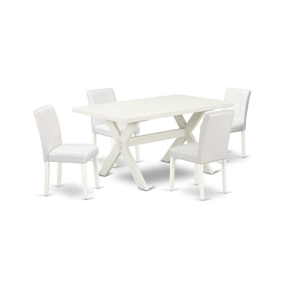 East West Furniture X026AB264-5 5-Piece Fashionable kitchen table set an Outstanding Linen White rectangular Table Top and 4 Wonderful Pu Leather Parson Dining Room Chairs with Stylish Chair Back, Lin. Picture 1