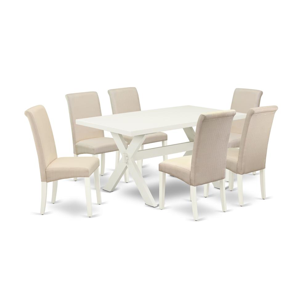 East West Furniture X026Ba201-7 - 7-Piece Dining Room Set - 6 Parson Dining Chairs and Dining Room Table Solid Wood Structure. The main picture.