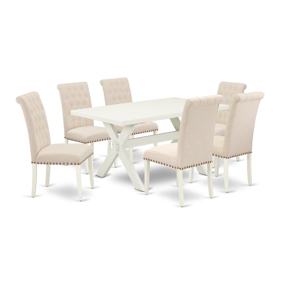 East West Furniture X026BR202-7 - 7-Piece Modern Dining Table Set - 6 Kitchen Parson Chairs and a Rectangular a Rectangular Table Solid Wood Frame. Picture 1